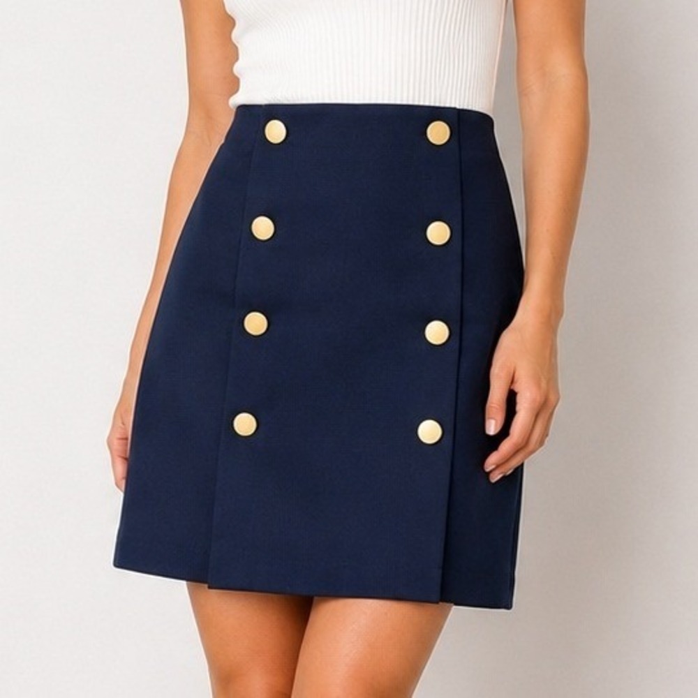LOFT Outlet Navy Sailor Button Mini Skirt Size‎ 10 Gold Button Nautical Lined